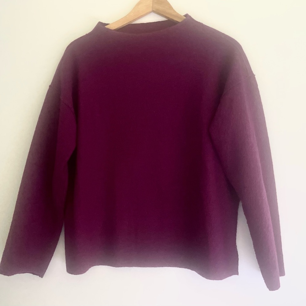 Eileen Fisher Purple Mock Neck Sweater Boiled 💯 Wool - Picture 2 of 7
